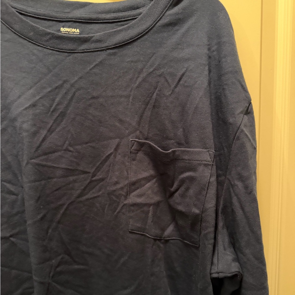 🐣NWOT Sonoma Men's Deep Blue Long Sleeve Tee - Picture 3 of 7